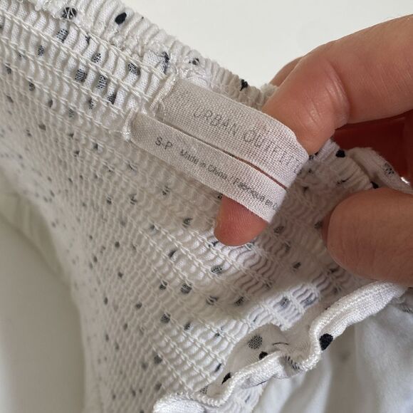 Urban Outfitters Wren Ivory Dotted Linen Viscose Ruffle Mini Dress Size Small - Picture 10 of 16